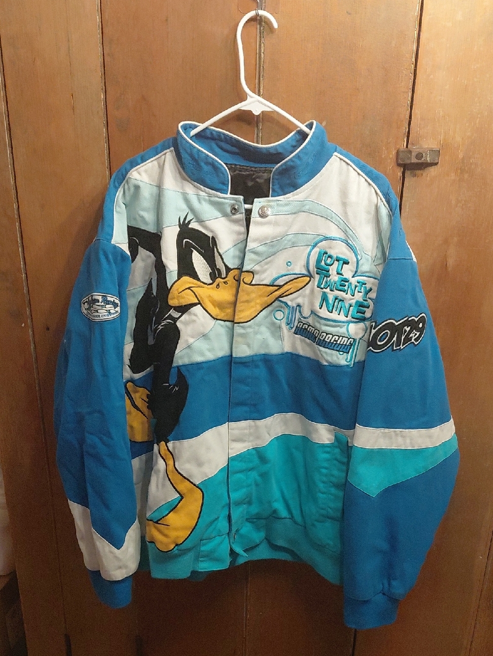 Looney Tunes Daffy Duck LOT 92 Colorblock Racing Jacket - Teal & Blue 2XL